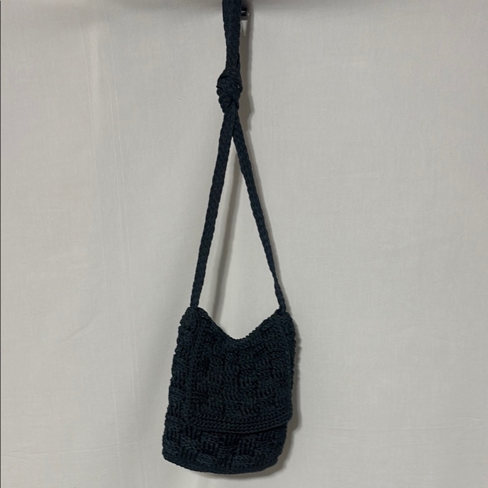 Elegant Navy Blue Crochet Shoulder Bag